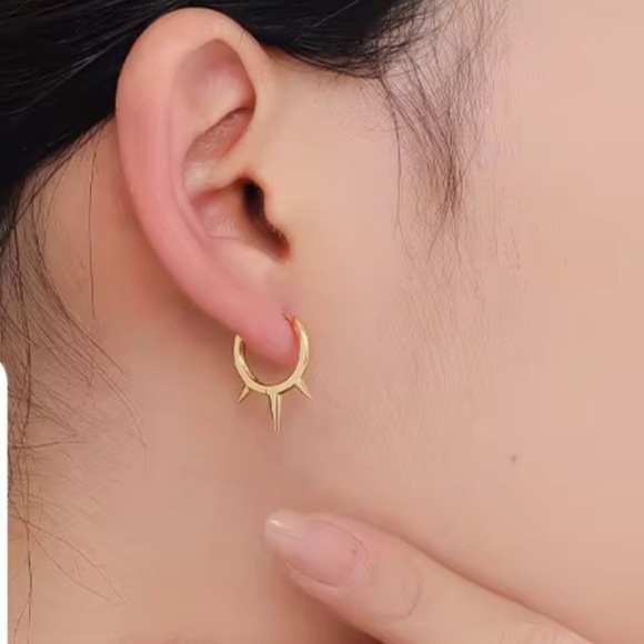 Kate Spade Inspired Solid Silver 18K Gold Plated Spike Hoop Earrings - Picture 1 of 6